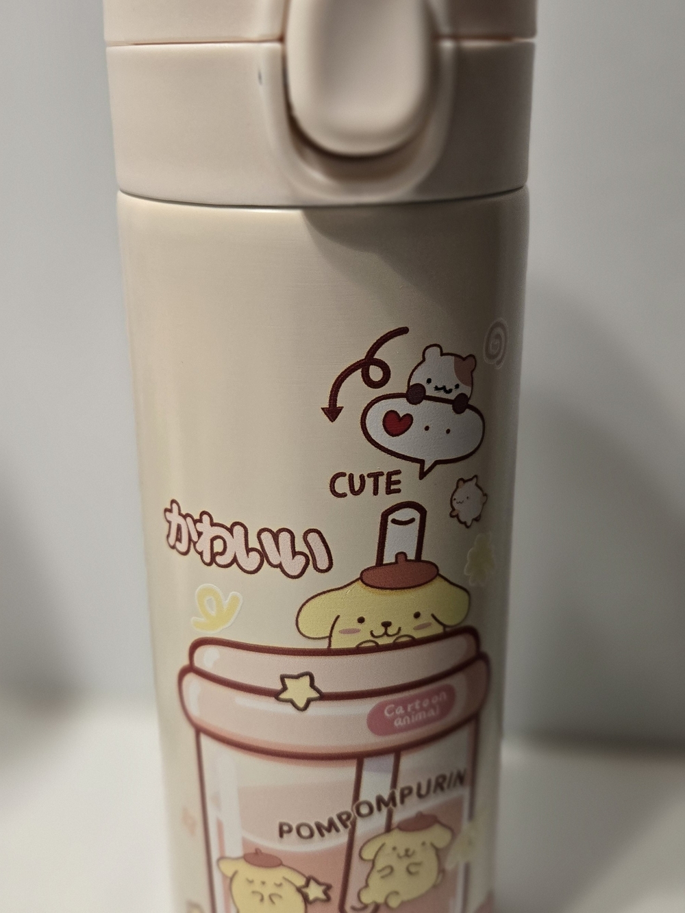 Pink Kids Water Bottle - Cute Character Thermos